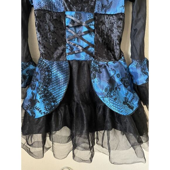 Blue Black Witch Hat Long Sleeve Dress Girls’ Costume 2 Piece Set Size M 8-10 - Picture 5 of 12